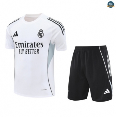 Maxmaillots Training Real Madrid + Short 2025/26 Blanc/Vert Clair Pas Cher