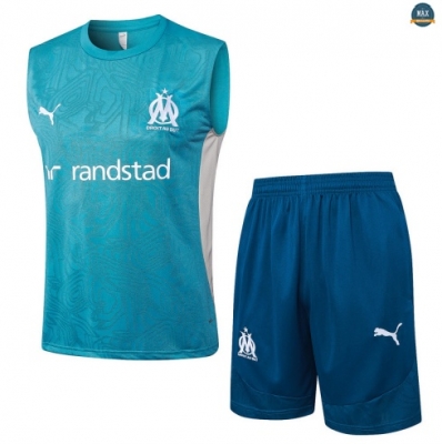 Maxmaillots Training Marseille Ensemble Short Débardeur 2025/26 Bleu/Blanc Pas Chere