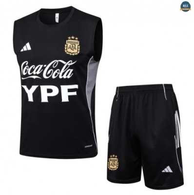 Maxmaillots Training Argentine Ensemble Short Débardeur 2025/26 Noir/Gris personnalisé