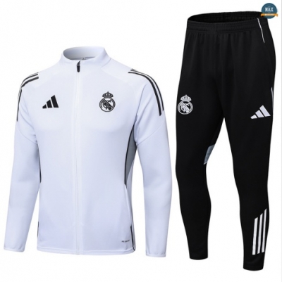 Maxmaillots Veste Survetement Real Madrid 2025/26 Blanc/Noir Grossiste
