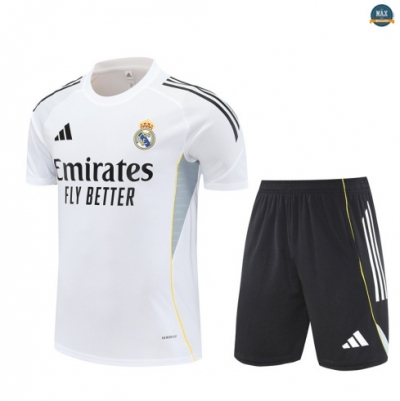 Maxmaillots Training Real Madrid + Short 2025/26 Blanc/Noir Pas Cher