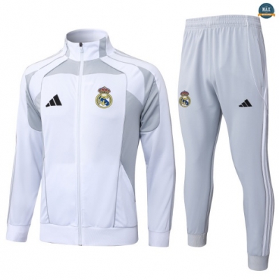 Maxmaillots Veste Survetement Enfant Real Madrid 2025/26 Blanc/Gris personnalisé