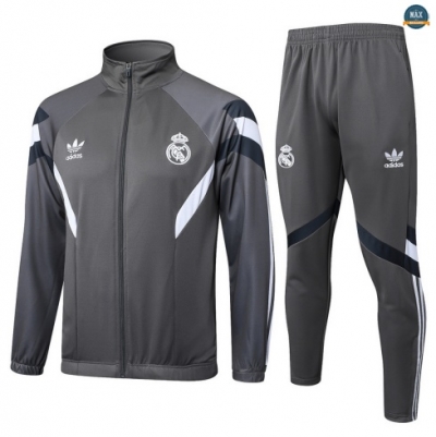 Maxmaillots Veste Survetement Real Madrid 2025/26 Gris foncé/Blanc Pas Chere