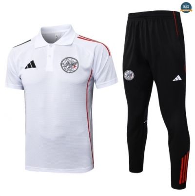 Maxmaillots Training Polo Ajax 2025/26 Blanc/Noir/Rouge Pas Cher