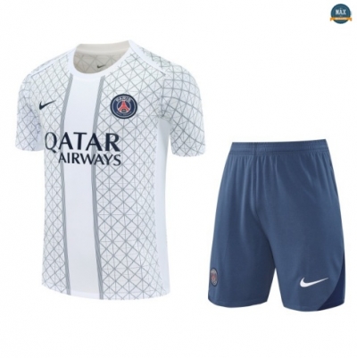 Maxmaillots Training PSG + Short 2025/26 Blanc/Bleu Marine Pas Cher