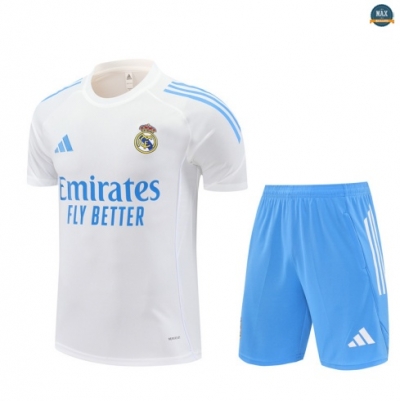 Maxmaillots Training Real Madrid Enfant + Short 2025/26 Blanc/Bleu Clair personnalisé