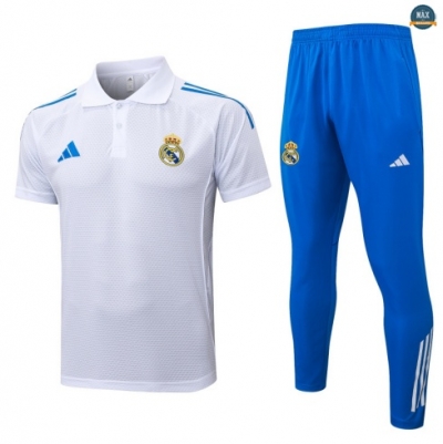 Maxmaillots Training Polo Real Madrid 2025/26 Blanc/Bleu Pas Cher